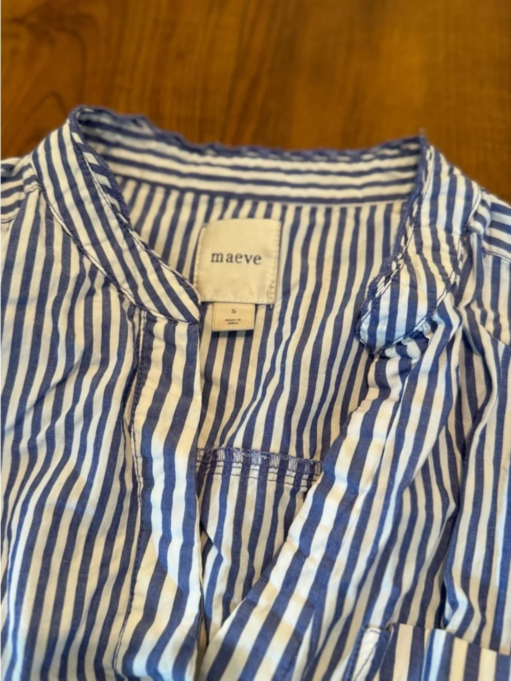 Maeve Anthropologie Blue & White Striped Button down Mini dress preppy womens S - Picture 4 of 7